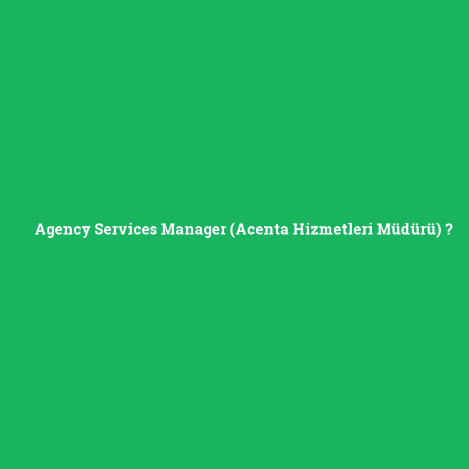 Agency Services Manager (Acenta Hizmetleri Müdürü), Agency Services Manager (Acenta Hizmetleri Müdürü) nedir ,Agency Services Manager (Acenta Hizmetleri Müdürü) ne demek