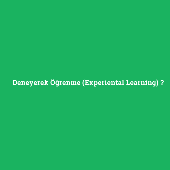 Deneyerek Öğrenme (Experiental Learning), Deneyerek Öğrenme (Experiental Learning) nedir ,Deneyerek Öğrenme (Experiental Learning) ne demek