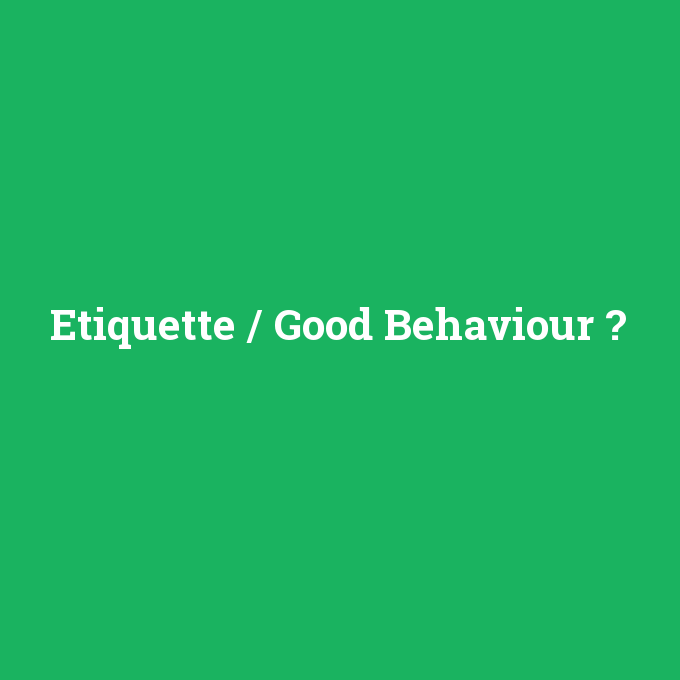 Etiquette / Good Behaviour, Etiquette / Good Behaviour nedir ,Etiquette / Good Behaviour ne demek