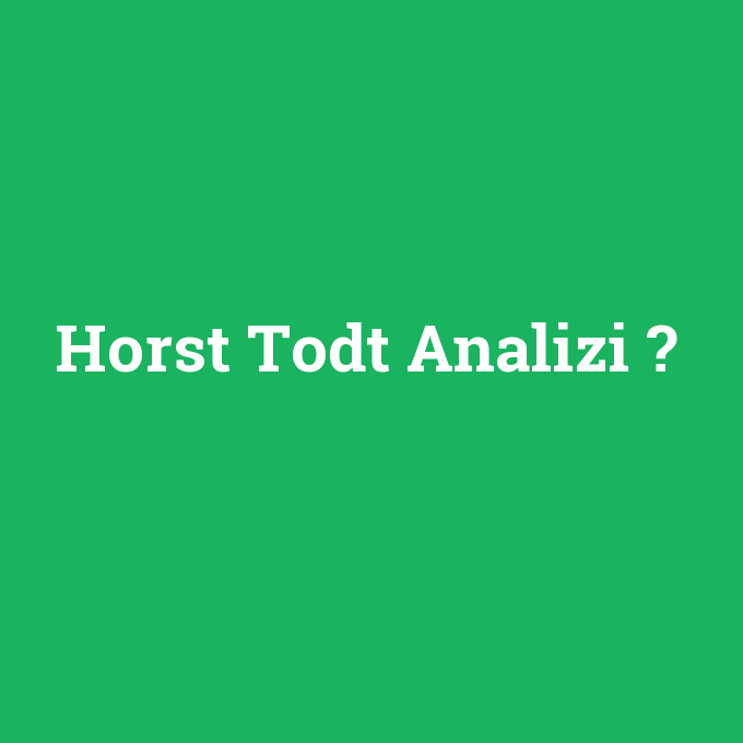 Horst Todt Analizi, Horst Todt Analizi nedir ,Horst Todt Analizi ne demek