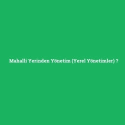 Mahalli Yerinden Yönetim (Yerel Yönetimler)